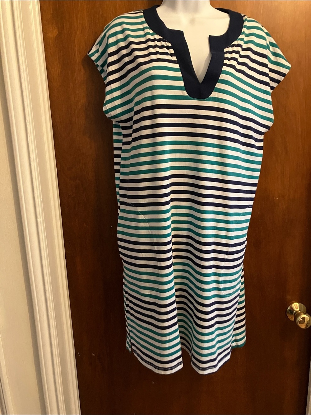 Lands' End cotton jersey notch neck Shift Dress sz xs